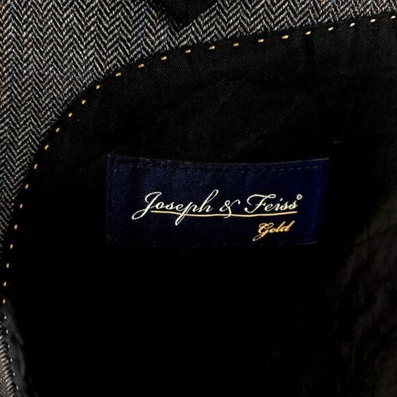 Joseph Feiss Gold Heavy Wool 2 Button Sport Coat 46L Gray Herringbone - Picture 7 of 10